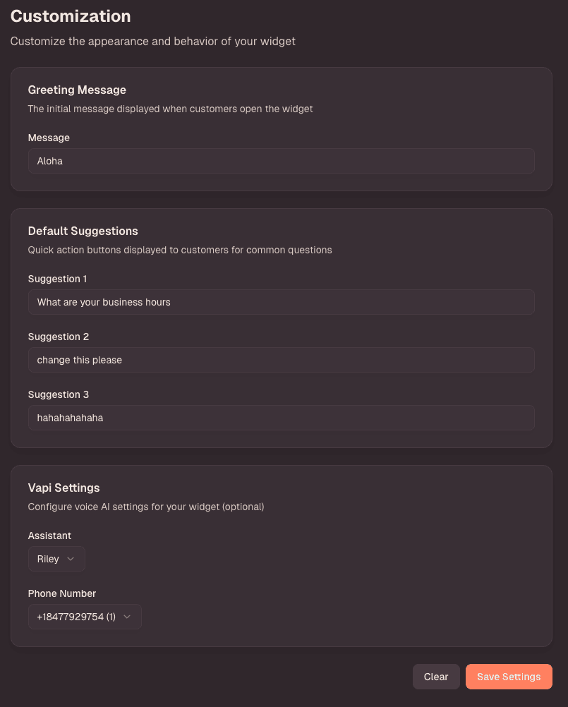 Customization screenshot